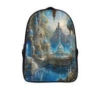 with side mesh pouch castle laptop backpack 3d prints cool blue lake fashion school bag firm two compartment fashion daypack-16inch, travel rucksack party camping travel