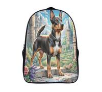 with side mesh pouch castle travel backpack 3d printed funny cool dog large capacit bag firm two compartment laptop daypack-16inch, casual rucksack for students/adults