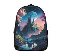 with side mesh pouch castle two compartment casual backpack 3d printing funny cool moonlight large capacity bag sturdy travel daypack-16inch,suitable for ages 12 and over casual rucksack