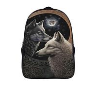 with side mesh pouch wolf laptop backpack 3d prints cool moon night fashion school bag firm two compartment fashion daypack-16inch, travel rucksack party camping travel