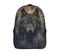 with side mesh pouch wolf two compartment school backpack 3d print funny cool digital art large capacity bag sturdy laptop daypack-16inch,for teenagers adult casual rucksack
