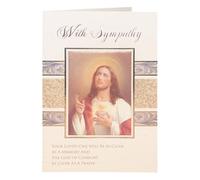 With Sympathy Card/Silver Foiled Greeting Card with Envelope Sacred Heart of Jesus