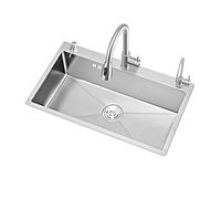 with tap Kitchen Sinks 80-45cm Single Bowl Rectangular Stainless Steel Kitchen Sink - for Flushmount, Undermount & Top Mounted Installation (Size : 60 * 45cm/24 * 18in)