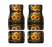 with The Yellow Sunflower Car Foot Mat Set of 4 Pieces Waterproof Neoprene Non Slip Grip All Weather Trim to Fit Protection