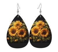 with the yellow sunflower Leather Earring Pairs Teardrop Faux Leather Earrings Set for Women Lightweight Leather Dangle Drop Earrings.