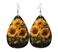 with the yellow sunflower Pattern leather earrings | Water drop-shaped printed earrings, suitable for daily/party/dating scenes
