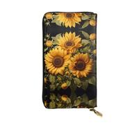 with the yellow sunflower Print Leather Long Clutch Wallet – Fashion Personalized Wallet, Multiple Card Slots and Coin Pocket, Black, One Size
