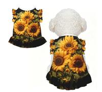 with the yellow sunflower Ruffle Dog Dress Frilly Sleeveless Breathable Summer Party for Small Dogs Cats S