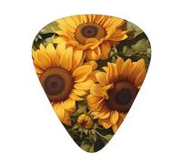 with the yellow sunflower Stylish and durable guitar picks, three types of thin, medium and heavy guitar picks (12 pieces), suitable for guitar, bass, electric guitar, ukulele,