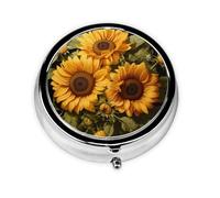 with The Yellow Sunflower Take-Along Pill Box, Portable Round Pill Box, fits in Your Purse Pocket Lightweight 3 Compartment Pill Box,