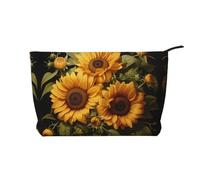 with the yellow sunflower Women's corduroy cosmetic bag, portable zipper hand-held wallet, suitable for travel and daily storage of cosmetics,