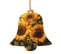 with the yellow sunflower Wooden Tree Ornaments Bell Shape 2 PCS, Hanging Decorative Pendants, Vintage Design for Holiday