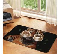 with Tiger and Paws Dog Food Mats for Floors, 16x24 Inch Non-Slip Super Absorbent Pet Food Mat, Dishwasher Dog Mat for Food and Water, Cute Rubber Quick Dry Pet Feeding Mat for Dogs Puppy Cats