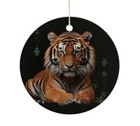 with Tiger and Paws Double-Sided Ceramic Christmas Ornaments - Round Hanging Mini Xmas Tree Decorations, Ideas for Farmers, Rustic Home Decor for Indoor Outdoor Tree Decor