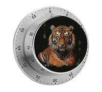 with Tiger and Paws Kitchen Timer 60 Minute Visual Wind Up Timers Indoor Mechanical Timers with Magnetic Base Stainless Steel Timer for Home Cooking Time Management Tool