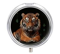 with Tiger and Paws Travel Pill Box Case 3 Compartment Cute Pill Organizer Metal Pill Holder with Mirror Small Medicine Organizer Daily Pill Container for Purse Pocket Portable Meds Box