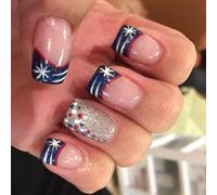 With Trendy French Tip Star Stripes Patterns 24 Pieces False Nails for Quick and Stylish Manicure Independence Day Nails