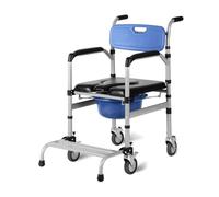with Wheels and Adjustable Height for Elderly and Disabled Portable Commode Chair with Foldable Footrests