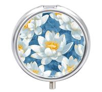 with White Water Lilies Pill Box Round Pill Case for Purse & Pocket 3 Compartment Medicine Pill Organizer Portable Travel Pillbox Medicine Vitamin Cod Liver Oil Storage Box