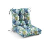 WITHARTPLAN Outdoor Chair Cushion - Tufted Patio Seat & Back Cushions with Ties, 102x53x10 Cm Replacement Cushions for Garden Furniture, Waterproof & Fade-Resistant，Blue Leaves