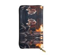 withered rose Printed leather wallet, 7.5 x 4.1-inch long credit card holder, portable travel cash wallet