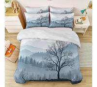 Withered Tree Snow Forest Bird Duvet Cover Super King, Minimalist Soft Cosy Luxurious Easy Care Microfibre Bedding with Matching Pillowcases, Black White