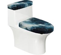 Within The Tides Print 2 Pcs Toilet Lid Cover and Toilet Tank Lid Cover Set, Soft Stretchable Bathroom Covers, Fits Round and Elongated Toilet Seats, Washable and Decorative