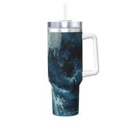 Within The Tides Print 40oz with Straw and Lid, Stainless Steel Double Wall Vacuum Insulated Coffee Mug for Hot and Cold Coffee, Travel Mug with Handle