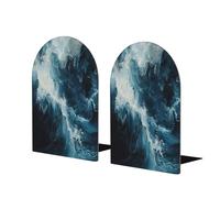 Within The Tides Print Wooden Bookends,Metal Base,Decorative Book Stopper For Home Office