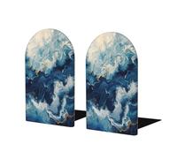 Within The Tides Print Wooden Bookends,Metal Base,Decorative Book Stopper For Home Office