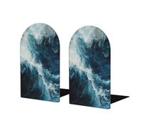 Within The Tides Print Wooden Bookends,Metal Base,Decorative Book Stopper For Home Office