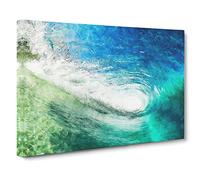 Within The Wave In Blue & Green Canvas Print | Gallery Wrapped 30mm Frame Wall Art | 24x16 inches | Ready to Hang | Abstract Seascape Picture | Living Room Bedroom Lounge Office