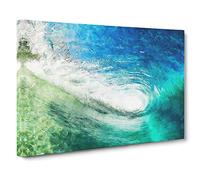 Within the Wave in Blue & Green Canvas Print | Gallery Wrapped 30mm Frame Wall Art | 30x20 inches | Ready to Hang | Abstract Seascape Picture | Living Room Bedroom Lounge Office