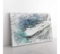Within The Wave In Blue & Green In Abstract Modern Art Canvas Wall Art Print Ready to Hang, Framed Picture for Living Room Bedroom Home Office Décor, 60x40 cm (24x16 Inch)