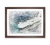 Within The Wave In Blue & Green In Abstract Modern Art Framed Wall Art Print, Ready to Hang Picture for Living Room Bedroom Home Office Décor, Walnut A3 (46 x 34 cm)