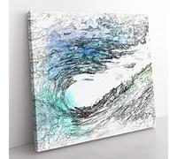Within the Wave in Blue & Green in Abstract Modern Canvas Wall Art Print Ready to Hang, Framed Picture for Living Room Bedroom Home Office Décor, 35x35 cm (14x14 Inch)