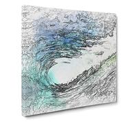 Within the Wave in Blue & Green in Abstract Modern Canvas Wall Art Print Ready to Hang, Framed Picture for Living Room Bedroom Home Office Décor, 14x14 Inch (35x35 cm)