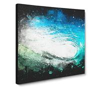 Within the Wave in Blue & Green Paint Splash Canvas Print | Gallery Wrapped 30mm Frame Wall Art | 14x14 inches | Ready to Hang | Coastal Seascape Picture | Living Room Bedroom Lounge Office