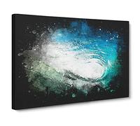 Within The Wave In Blue & Green Paint Splash Canvas Print | Gallery Wrapped 30mm Frame Wall Art | 30x20 inches | Ready to Hang | Coastal Seascape Picture | Living Room Bedroom Lounge Office