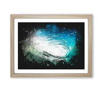 Within The Wave In Blue & Green Paint Splash Modern Art Framed Print | A3 Oak Framed Wall Art | Ready to Hang | Modern Nautical Picture | Living Room Bedroom Lounge Office