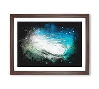 Within The Wave In Blue & Green Paint Splash Modern Art Framed Wall Art Print, Ready to Hang Picture for Living Room Bedroom Home Office Décor, Walnut A3 (46 x 34 cm)