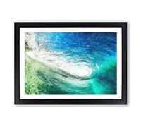 Within The Wave in Blue & Green Painting Framed Print | A2 Black Framed Wall Art | Ready to Hang | Modern Nautical Picture | Living Room Bedroom Lounge Office
