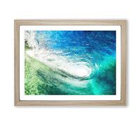 Within The Wave In Blue & Green Painting Modern Art Framed Print | A4 Oak Framed Wall Art | Ready to Hang | Modern Nautical Picture | Living Room Bedroom Lounge Office