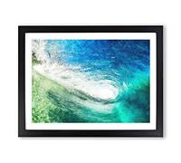 Within The Wave In Blue & Green Painting Modern Art Framed Wall Art Print, Ready to Hang Picture for Living Room Bedroom Home Office Décor, Black A3 (46 x 34 cm)