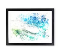 Within The Wave In Blue & Green Watercolour Modern Framed Wall Art Print, Ready to Hang Picture for Living Room Bedroom Home Office Décor, Black A3 (46 x 34 cm)
