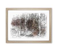 Within The Woods Sketch Modern Art Framed Print | A3 Oak Framed Wall Art | Ready to Hang | Modern Landscape Picture | Living Room Bedroom Lounge Office