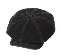 WITHMOONS Baker Boy Flat Cap Stitchy Beret Washed Denim Jean Hat DW3834 (Black)
