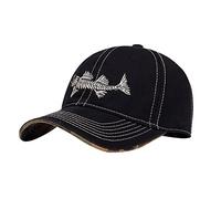 WITHMOONS Cotton Fishing Hat Fish Bone Embroidery Trucker Dad Baseball Cap YZ10119, Black, Large