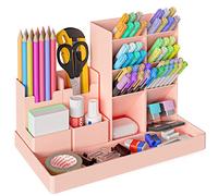 Withosent Pen Holder Desk, 5 Pieces Freely Combinable Pen Box Kids Made of Plastic, Multifunctional Desk Organiser, Pen Holder for Pens Office Home School (Pink)