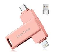 [Without App] USB Stick 512 GB for iPhone MFi Certified, Lncnnk 3 in 1 Flash Drive, Lightning USB 3.0 Memory Stick Photo Stick, USB C Stick for iPhone/iPad/OTG Android Mobile Phone/Mac/PC, Pink